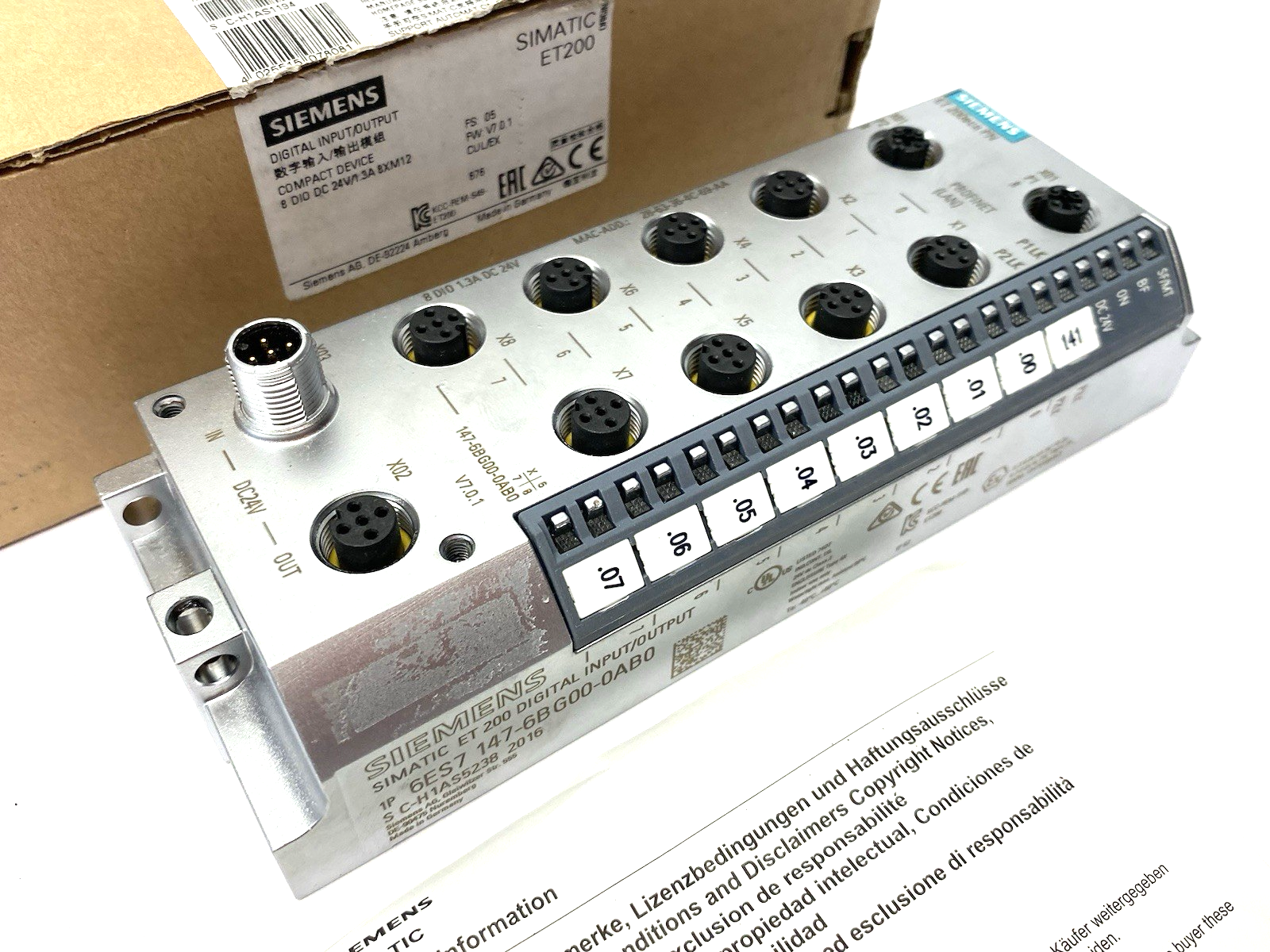 6ES7147-6BG00-0AB0 | Siemens SIMATIC DP ET200eco PN I/O Module 8 DIO, DC24V/1,3A - New – Open box - Maverick Industrial Sales