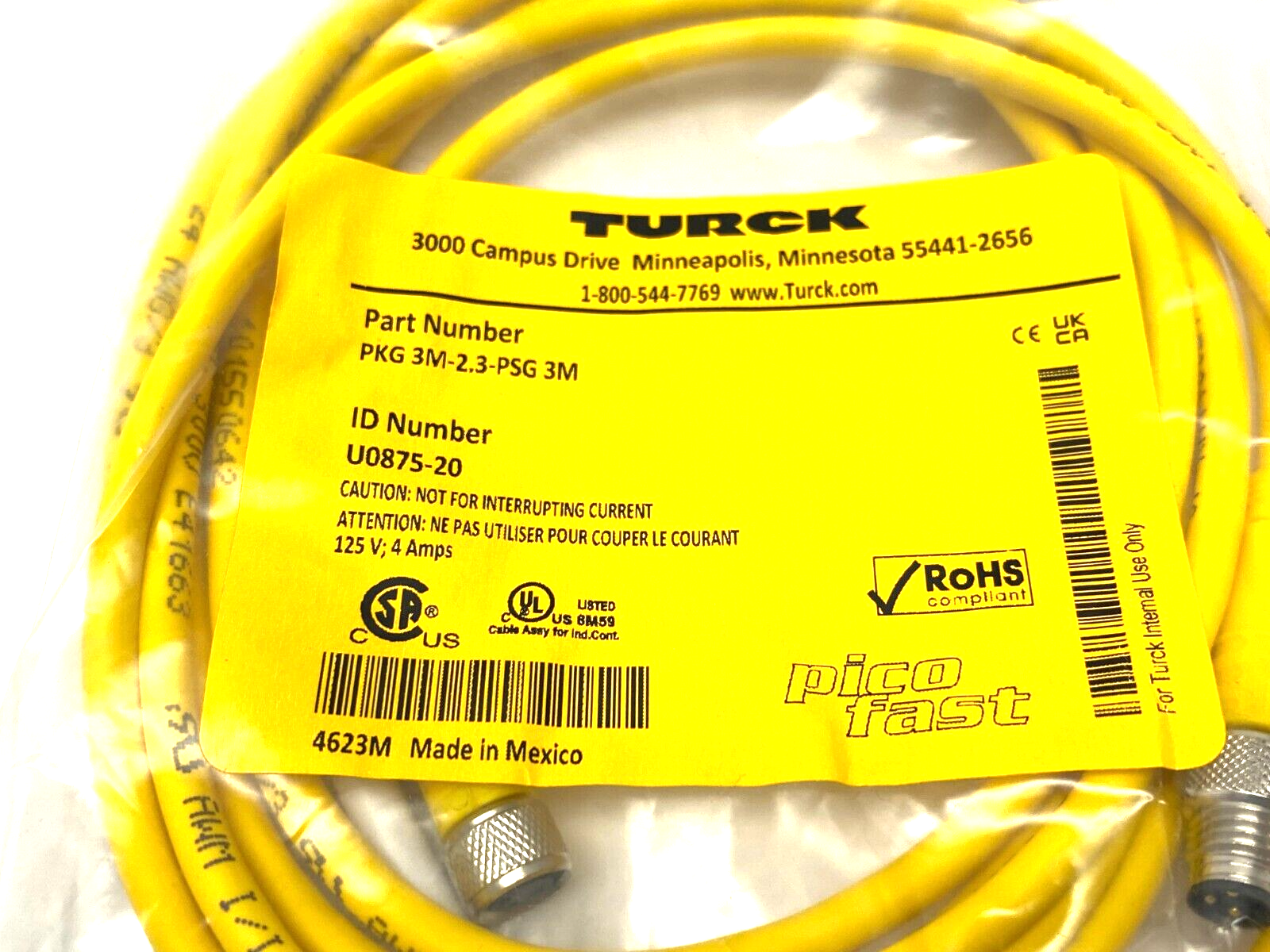 PKG 3M-2.3-PSG 3M, U0875-20 | Turck PKG 3M-2.3-PSG 3M Picofast Double Ended Cordset U0875-20 - New - Maverick Industrial Sales