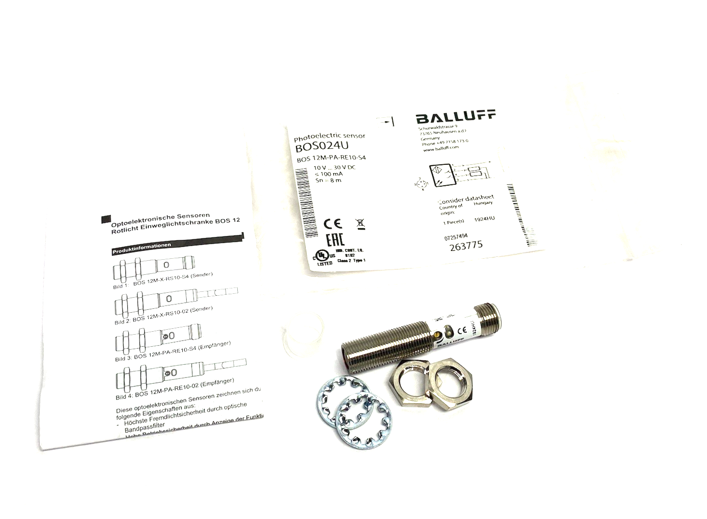 BOS024U | Balluff Cylindrical Through-beam Photoelectric Sensor BOS 12M-PA-RE10-S4 - New – Open box - Maverick Industrial Sales