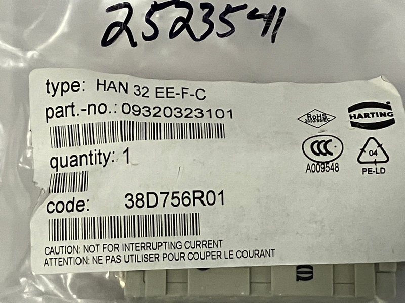 Harting 09320323101 Rectangular Socket Insert HAN 32 EE-F-C, 32 Position, 16B - Maverick Industrial Sales