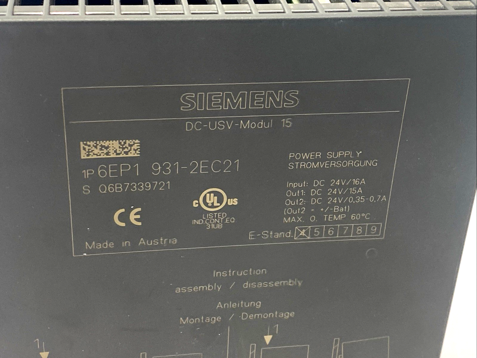 Siemens 6EP1931-2EC21 SITOP DC UPS Power Supply, 24VDC 16A In 24VDC 15A Out - Maverick Industrial Sales