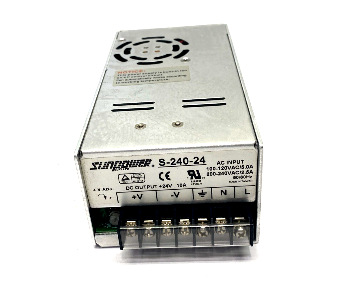 S-240-24 | Sunpower Power Supply 100-240VAC 24VDC 10A - Used - Maverick Industrial Sales