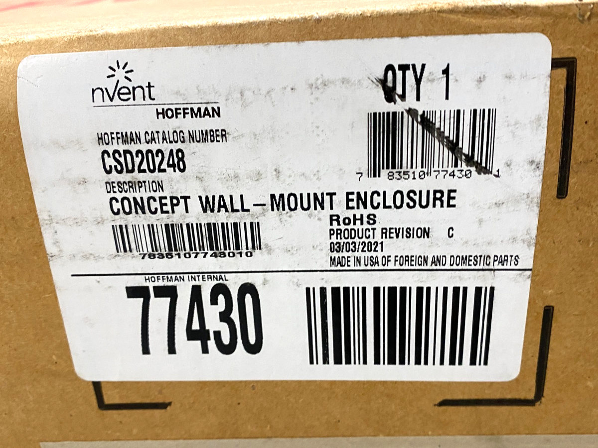 CSD20248 | Hoffman nVent Single Door Enclosure, Gray Steel, 20 x 24 x 8", 77430 - New – Open box - Maverick Industrial Sales