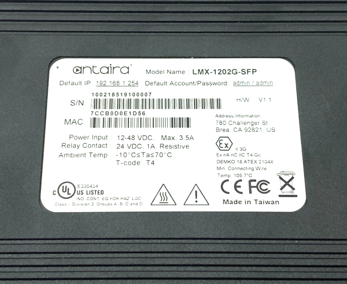 Antaira LMX-1202G-SFP Gigabit Light Layer 3 Managed Ethernet Switch 12-Port - Maverick Industrial Sales