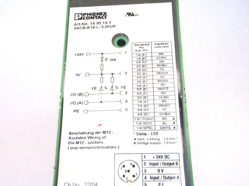 Phoenix Contact SACB-8/16-L-5, PUR 8 Sensor / Actuator Box 16 95 19 7 - Maverick Industrial Sales