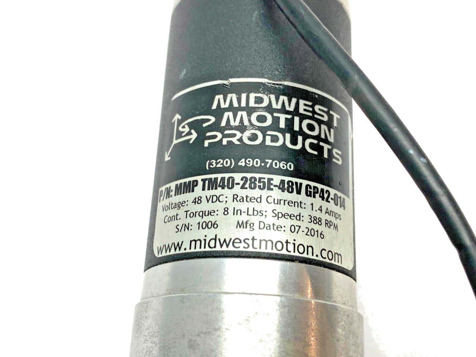 Midwest Motion Products MMP TM40-285E-48V GP42-014 Gear Motor 388rpm 48VDC - Maverick Industrial Sales