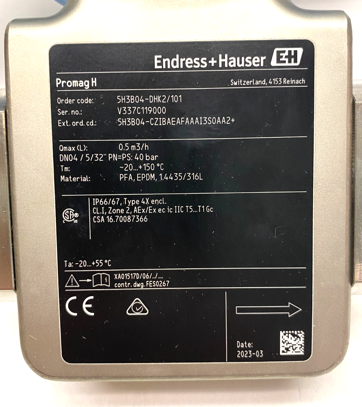 Endress+Hauser 5H3B04-DHK2/101 Promag Proline H 300 Electromagnetic Flowmeter - Maverick Industrial Sales