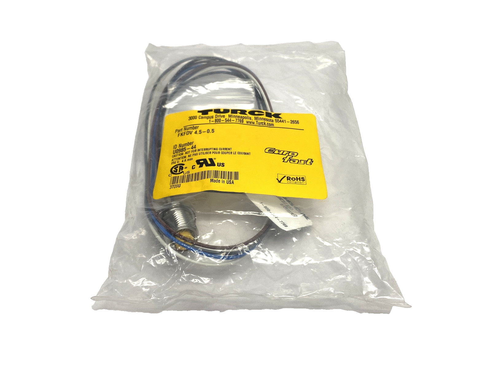 Turck FKFDV4 4.5-0.5 Single-Ended EuroFast Female Connector U0985-44 - Maverick Industrial Sales