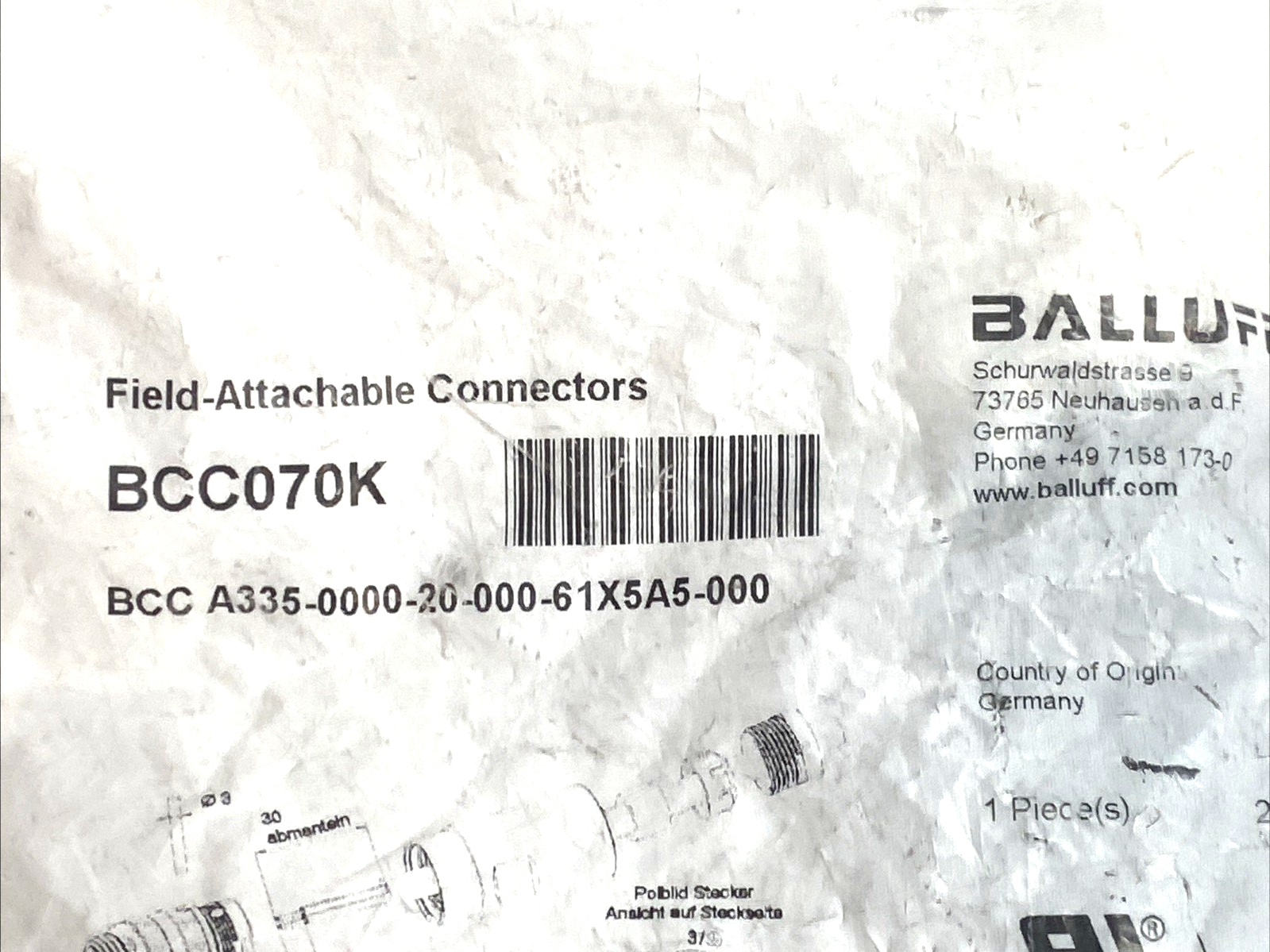 BCC070K | Balluff Field-Attachable Connector BCC A335-0000-20-000-61X5A5-000 - New - Maverick Industrial Sales