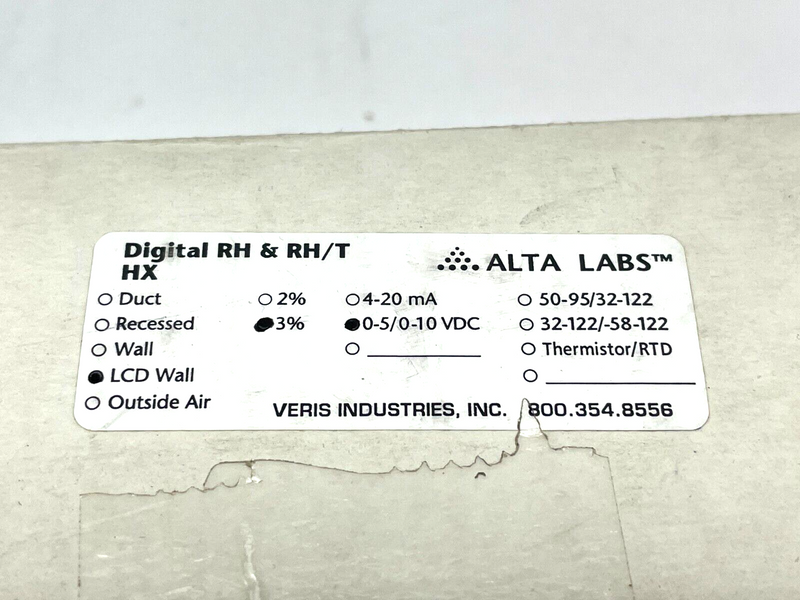 Veris Alta Lab LCD Wall Mounted Humidity Sensor 3% 0-5/0-10 VDC - Maverick Industrial Sales