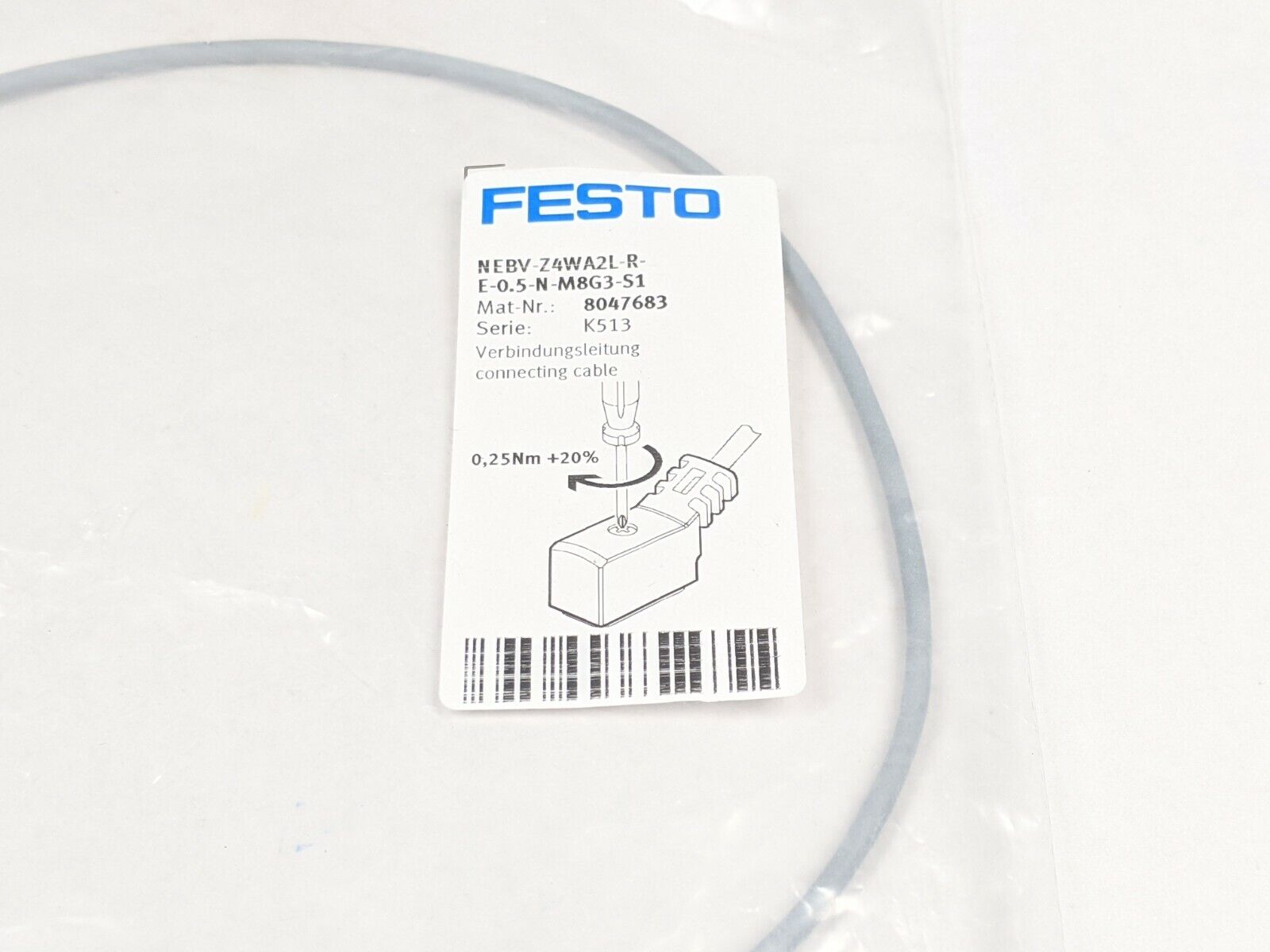 Festo NEBV-Z4WA2L-R-E-0.5-N-M8G3-S1 Connecting Cable 8047683 - Maverick Industrial Sales