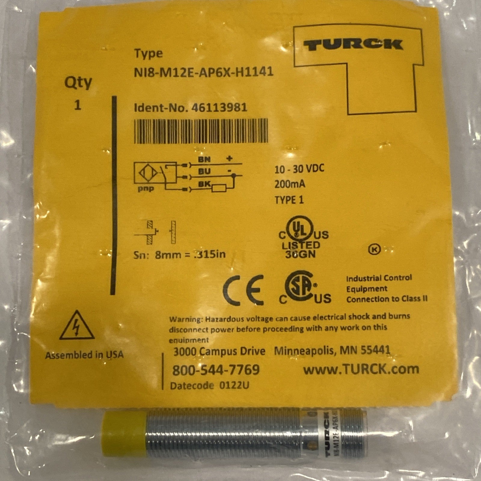 Turck NI8-M12E-AP6X-H1141 Inductive Proximity Sensor 46113981 - Maverick Industrial Sales