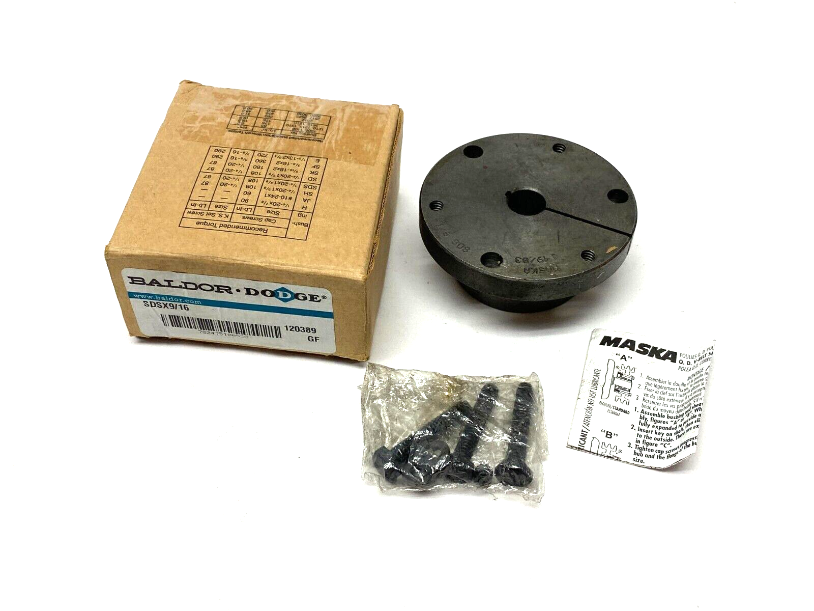 120389, SDSX9/16 | Baldor Dodge 120389 Heavy Duty MASKA Bushing SDSX9/16 - New – Open Box - Maverick Industrial Sales