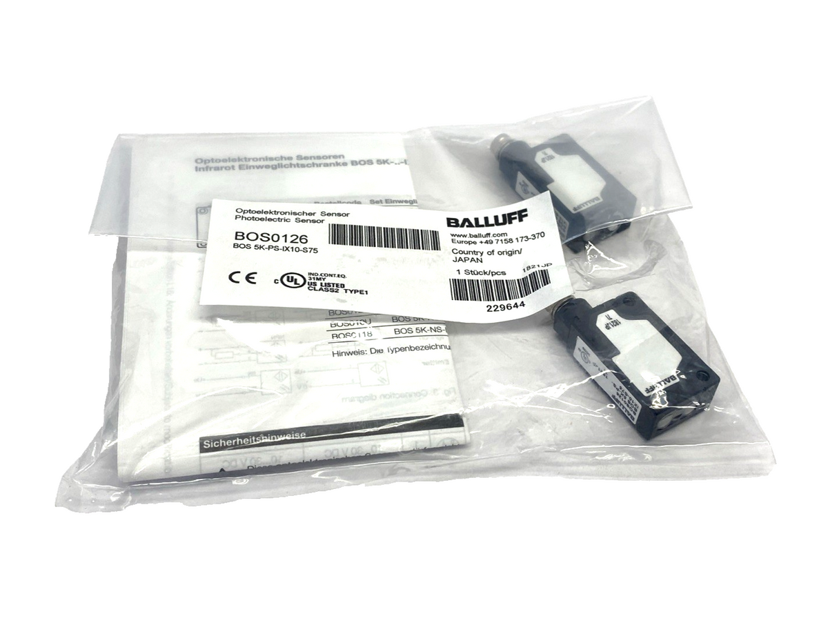 Balluff BOS0126 Photoelectric Sensor Transmitter & Receiver BOS 5K-PS-IX10-S75 - Maverick Industrial Sales