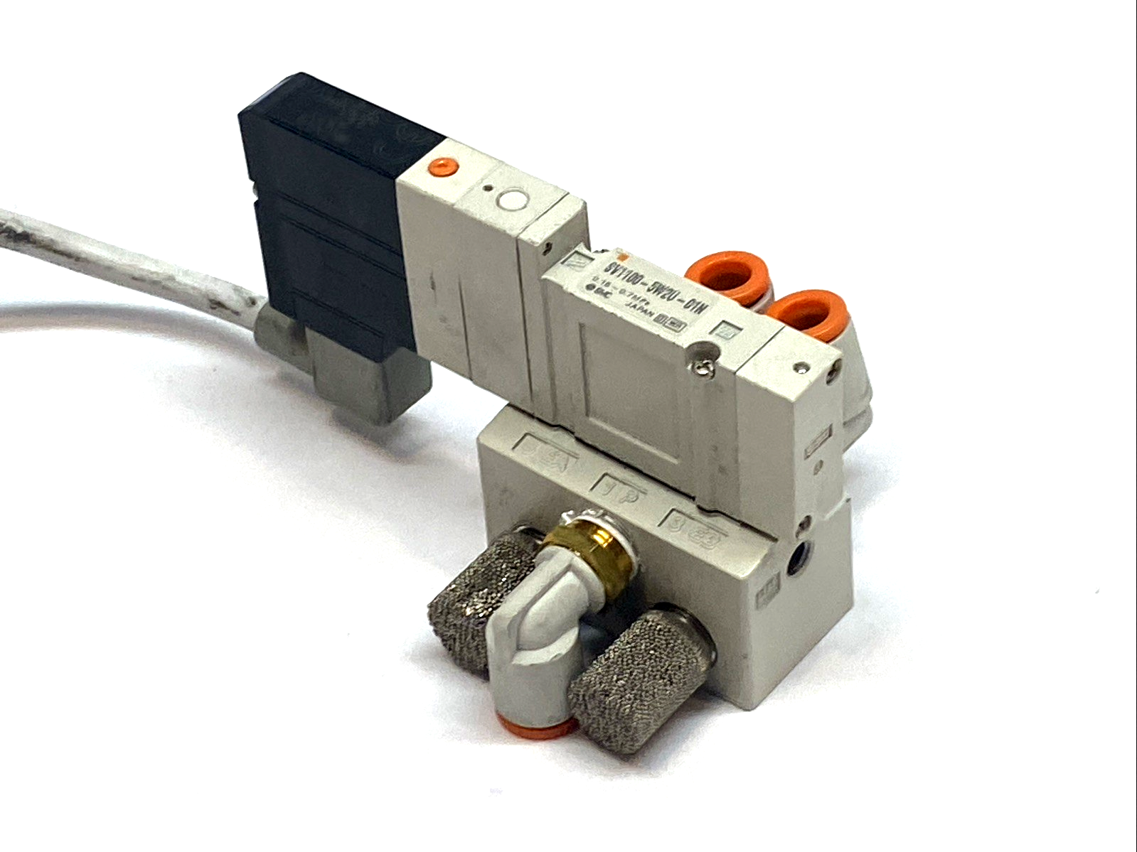 | SMC SV1100-5W2U-01N 5‑Port Solenoid Valve 2‑Position Single 24VDC M12 1/8 NPT - Used - Maverick Industrial Sales