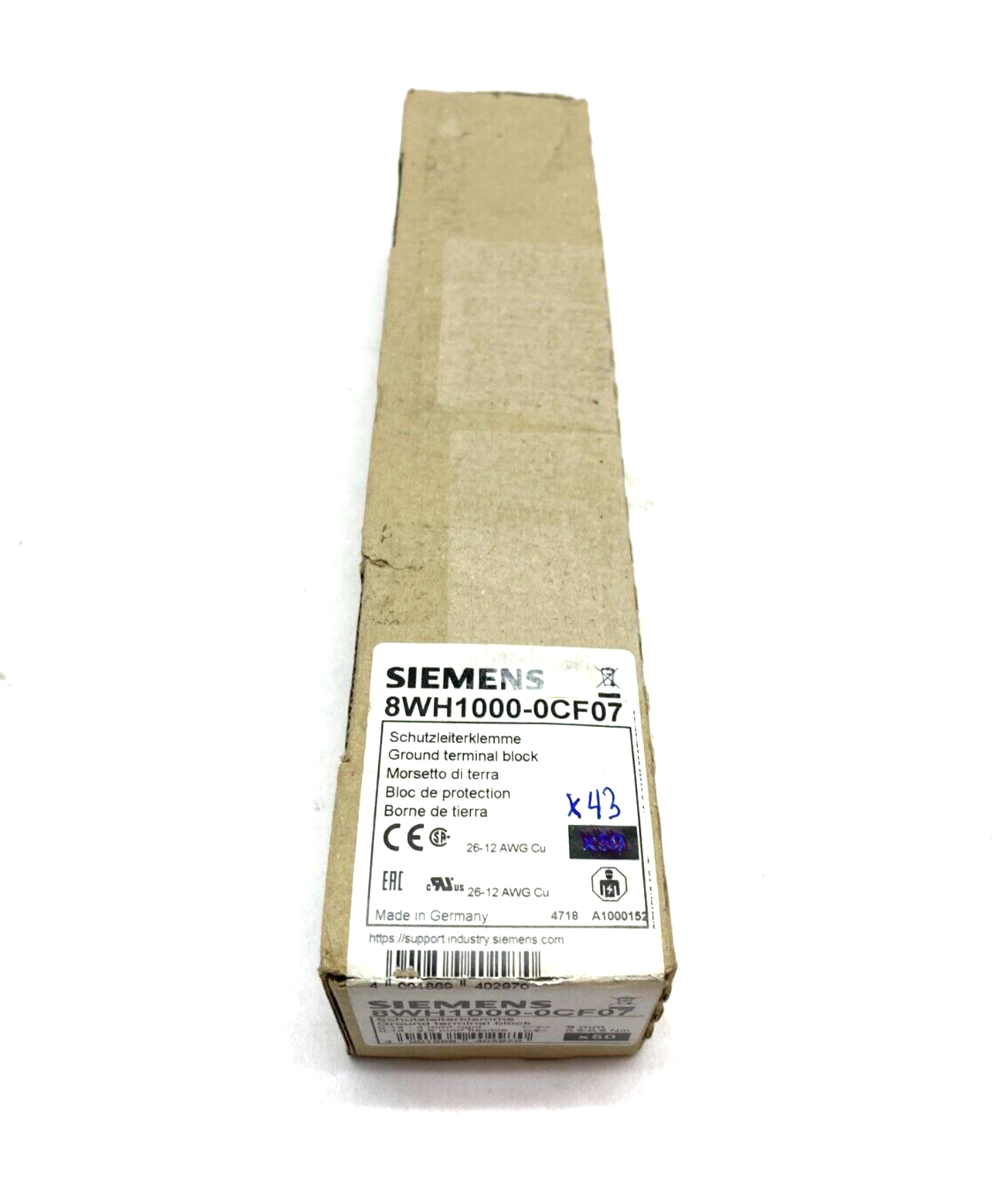 Siemens 8WH1000-0CF07 Ground Terminal Block Green/Yellow 4mm PE/PEN BOX OF 43 - Maverick Industrial Sales