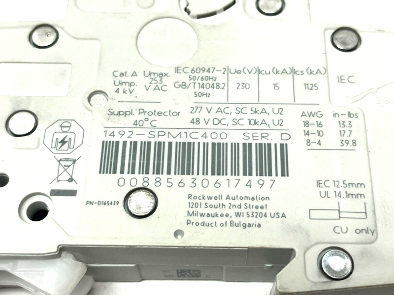 Allen Bradley 1492-SPM1C400 Ser. D Circuit Breaker Miniature 40A 1P - Maverick Industrial Sales