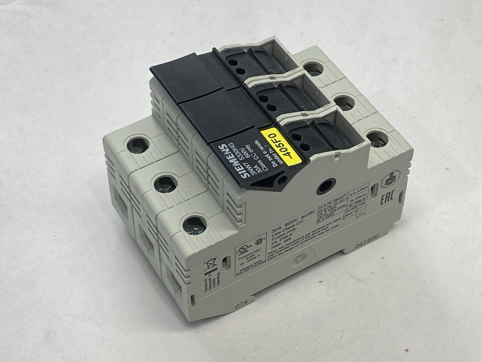 Siemens 3NW75330HG Class CC Fuse Holder 3P 30A 600V - Maverick Industrial Sales