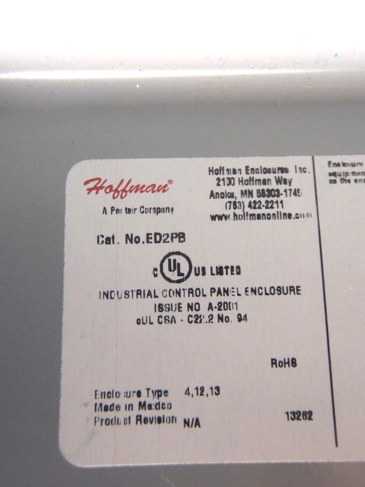 Hoffman ED2PB Push Button Enclosure 2-Hole Blue MISSING HARDWARE - Maverick Industrial Sales