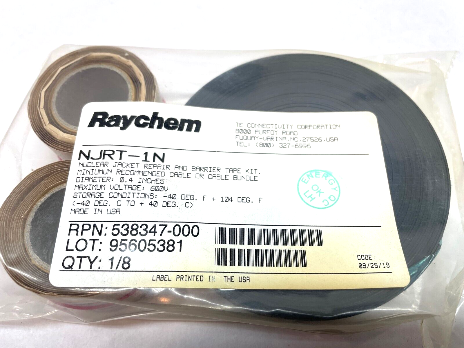 Raychem NJRT-1N Nuclear Jacket Repair and Barrier Tape Kit, DATE CODE 09/25/19 - Maverick Industrial Sales