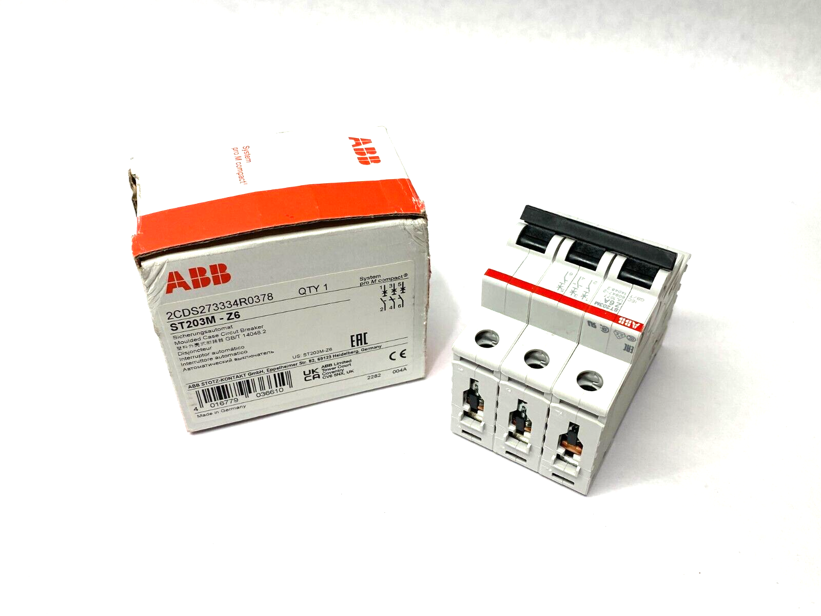 ABB 2CDS273334R0378 proM compact System Circuit Breaker 3-Pole ST203M-Z6 - Maverick Industrial Sales