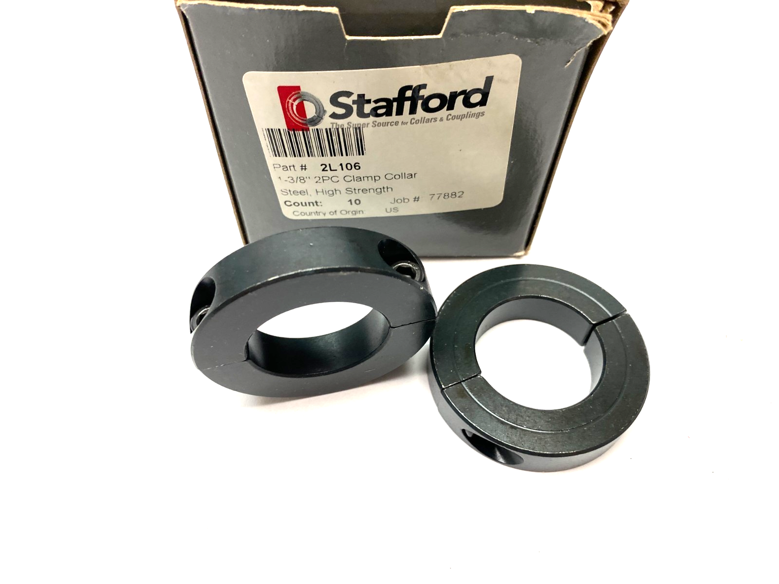 Stafford 2L106 2-Piece Clamping Collar 1-3/8" Steel, High Strength, BOX OF 2 - Maverick Industrial Sales