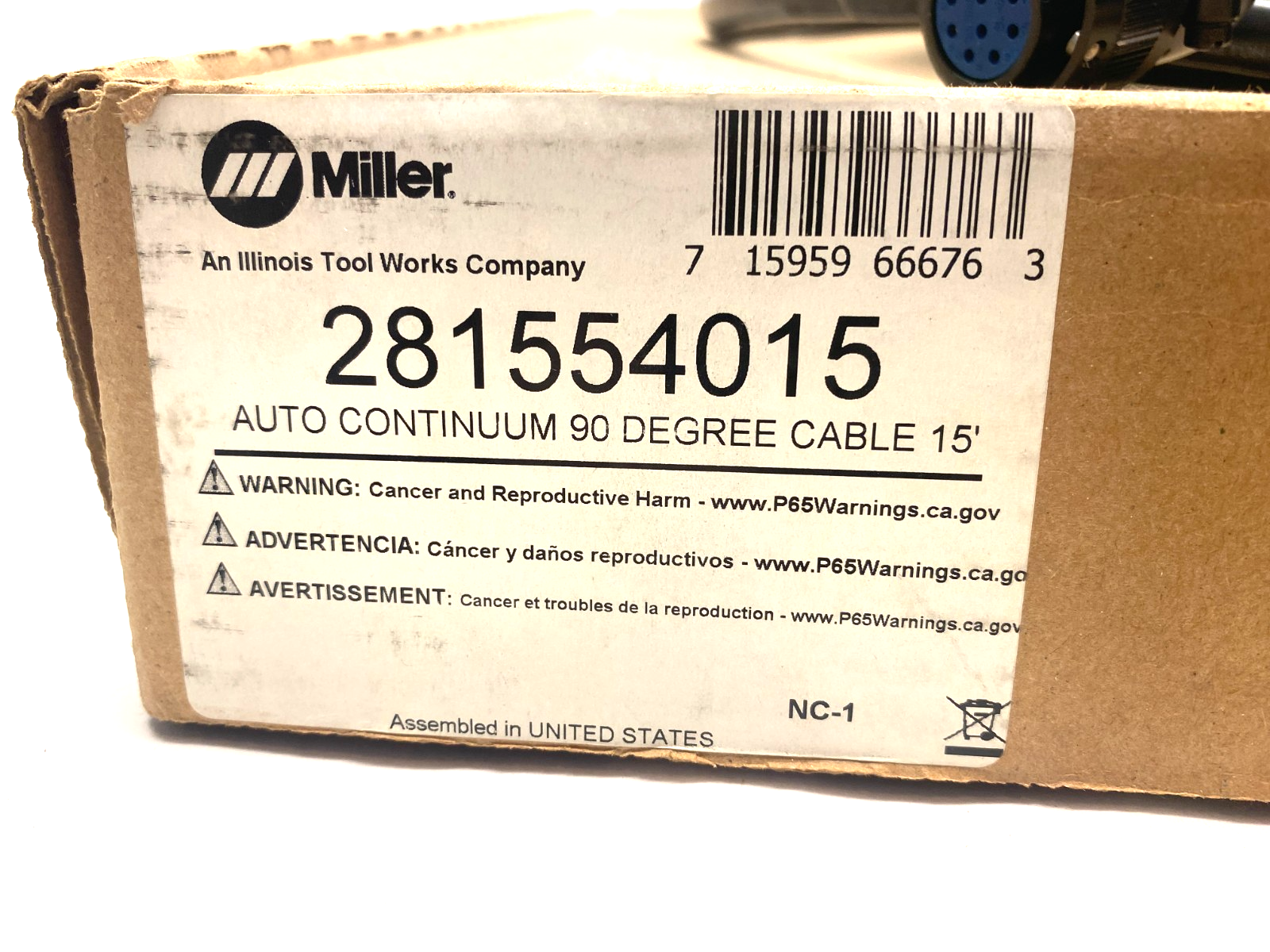 Miller Electric 281554015 Auto Continuum Extension Control Cable 90-Degree 15' - Maverick Industrial Sales