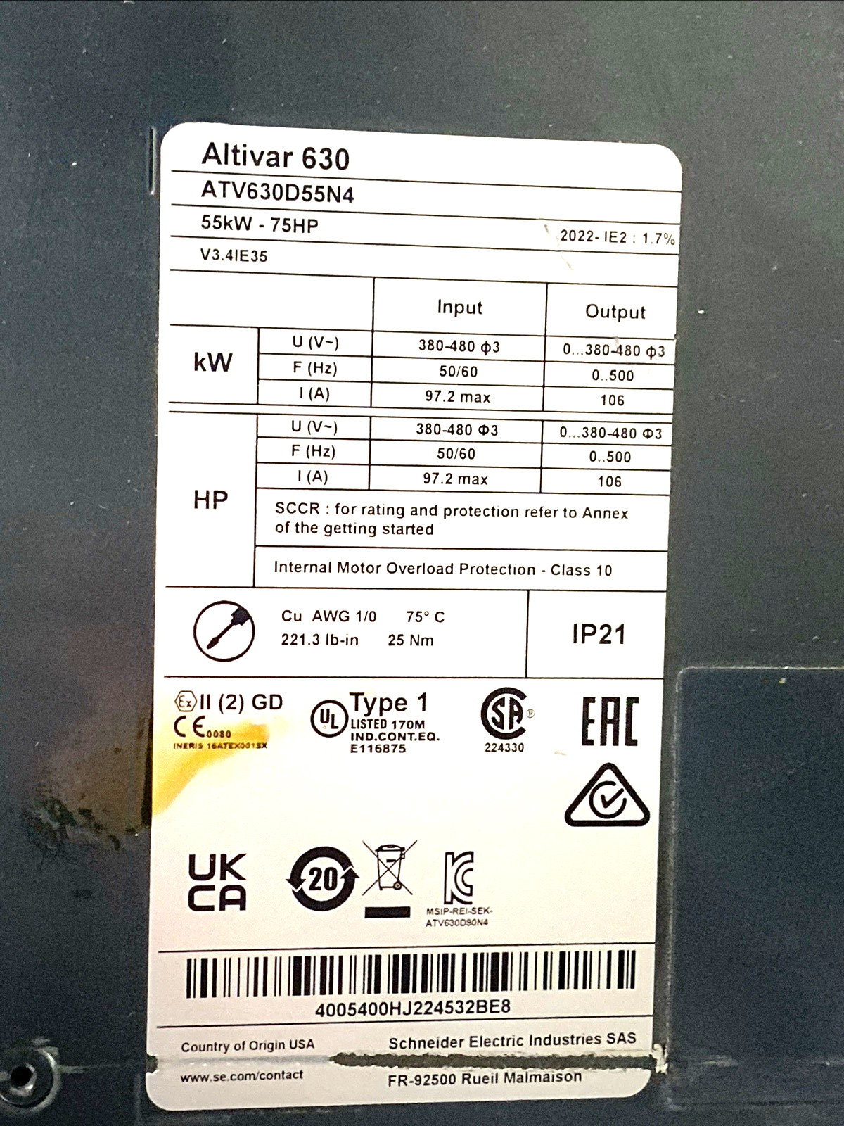 Schneider Electric ATV630D55N4 Altivar VFD Drive 55kW 75HP 480V 3PH IP21 - Maverick Industrial Sales