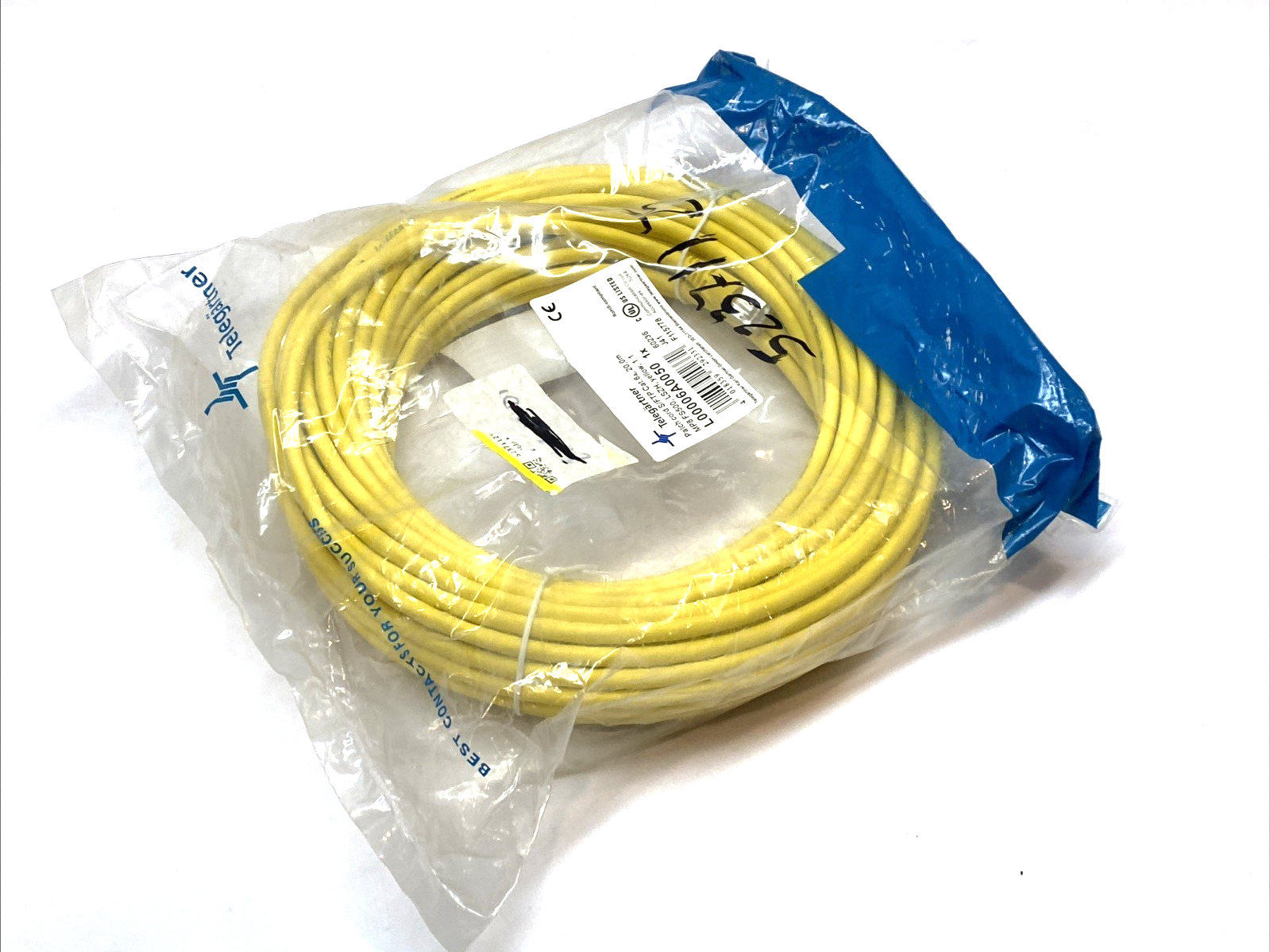 L00006A0050 | Telegärtner Cat6A S/FTP RJ45 Patch Cable 20 m Yellow LSZH 100009131 - New - Maverick Industrial Sales