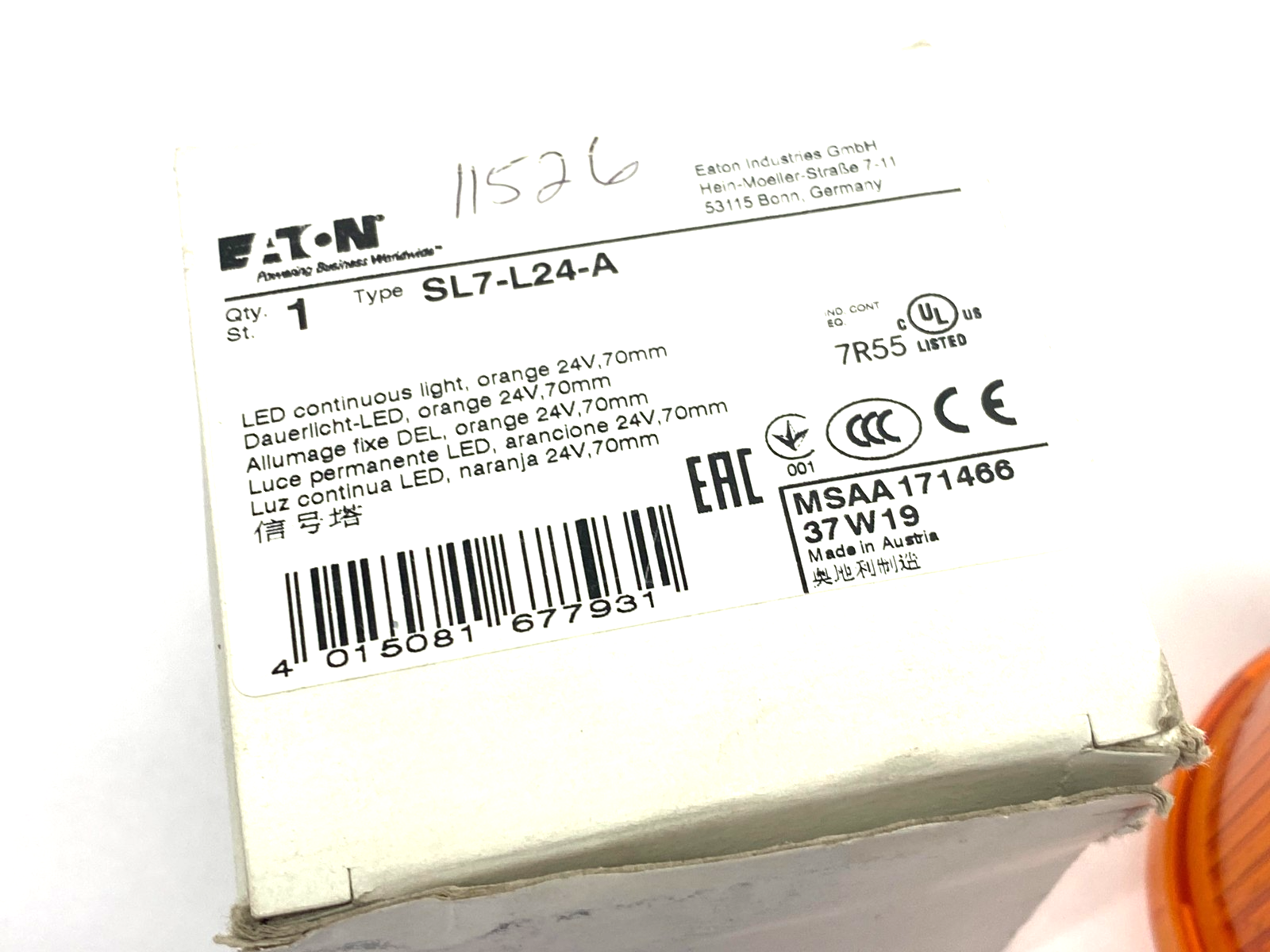 Eaton SL7-L24-A Stack Light Amber Signal Module, 70mm, Continuous Orange LED - Maverick Industrial Sales