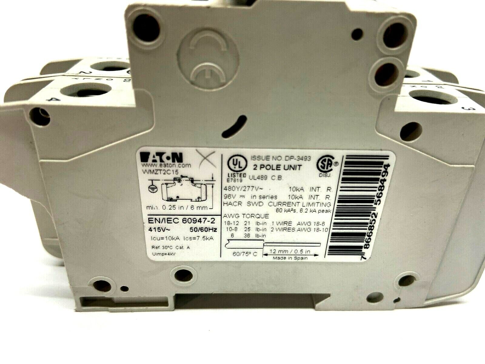 Eaton WMZT2C15 2 Pole Circuit Breaker 15A 277-480V - Maverick Industrial Sales