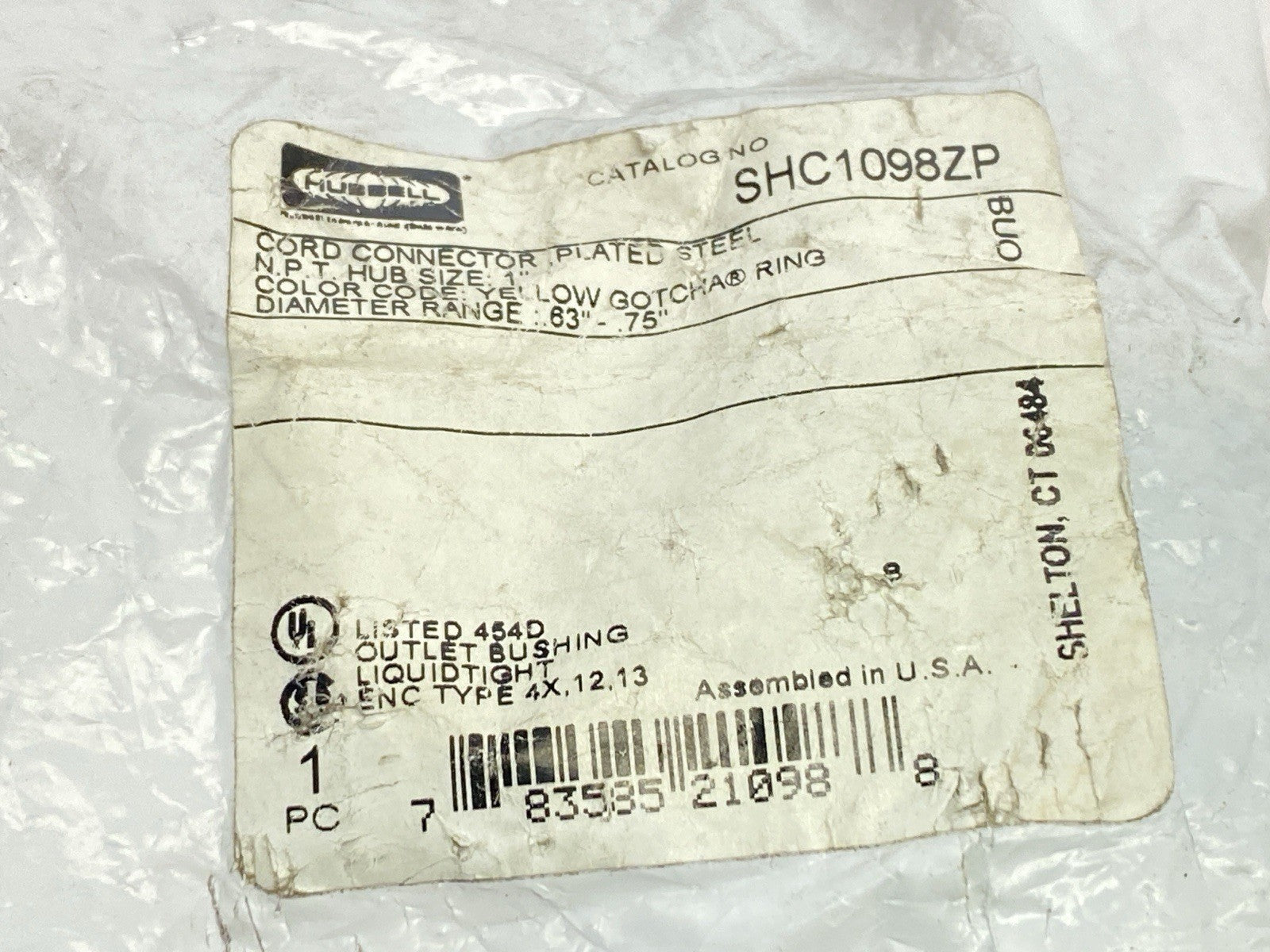 Hubbell SHC1098ZP Kellems 1" Cord Connector 0.63-0.75" - Maverick Industrial Sales