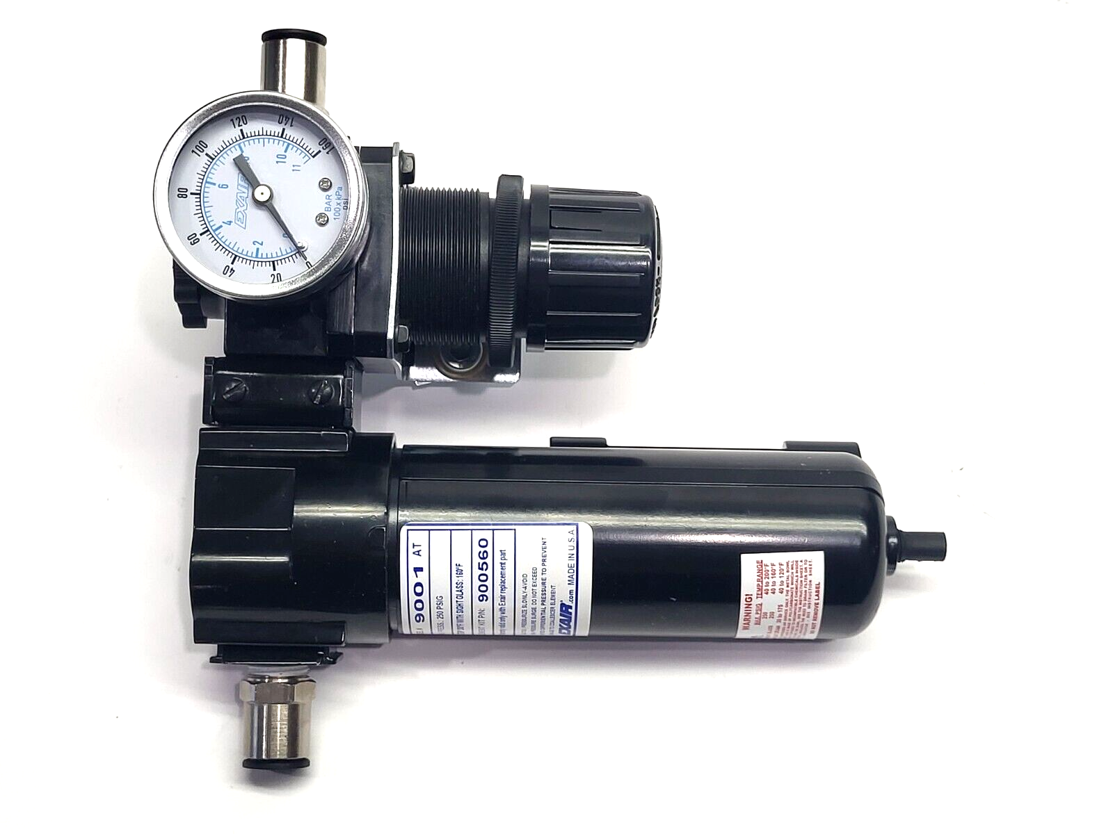 Exair 9001 3/8" Pneumatic Drain Filter Separator w/ 9008 1/4" Pressure Regulator - Maverick Industrial Sales