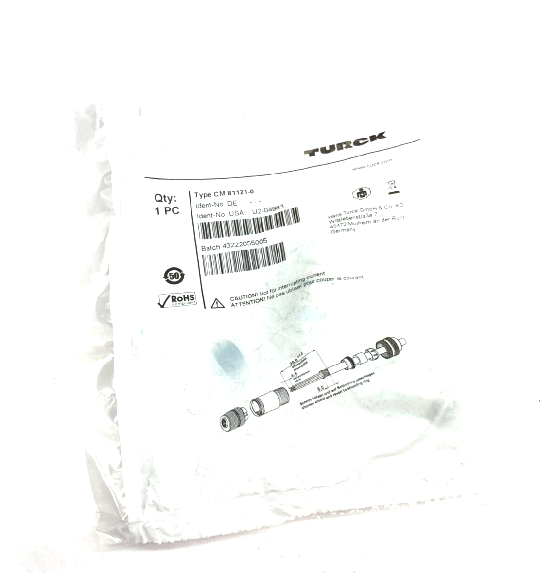 CM 81121-0 | Turck Straight Field Wireable Connector M12 12-Pin U2-04983 - New - Maverick Industrial Sales