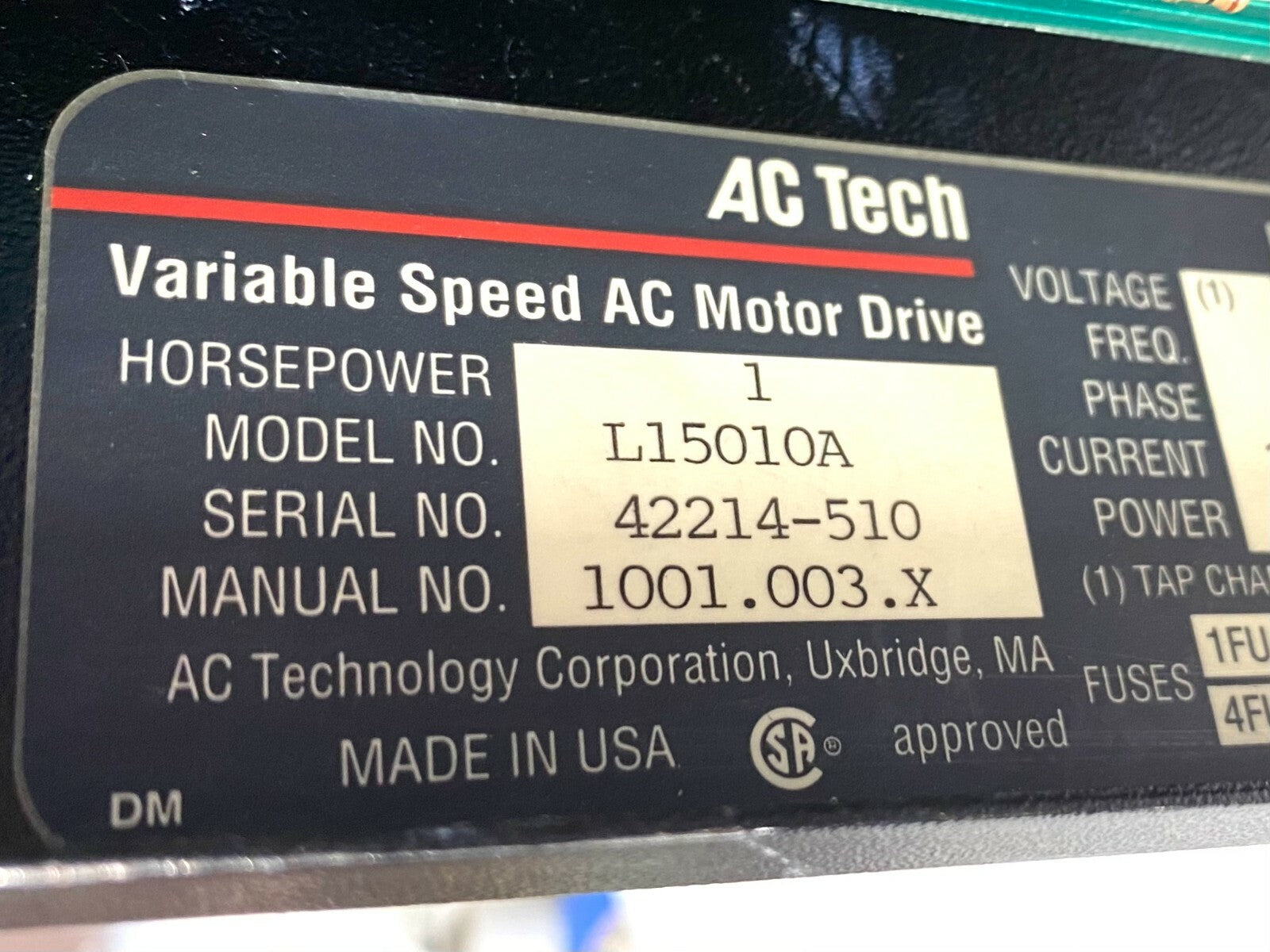 AC Tech L15010A Variable Speed AC Motor Drive Assembly - Maverick Industrial Sales