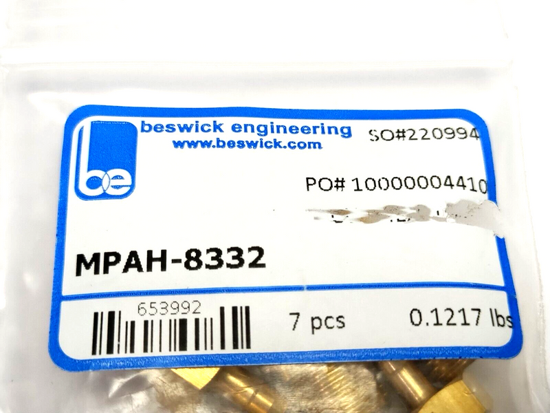 Beswick Engineering MPAH-8332 1/8" NPT To 1/8 Hose Barb Brass Fitting LOT OF 7 - Maverick Industrial Sales
