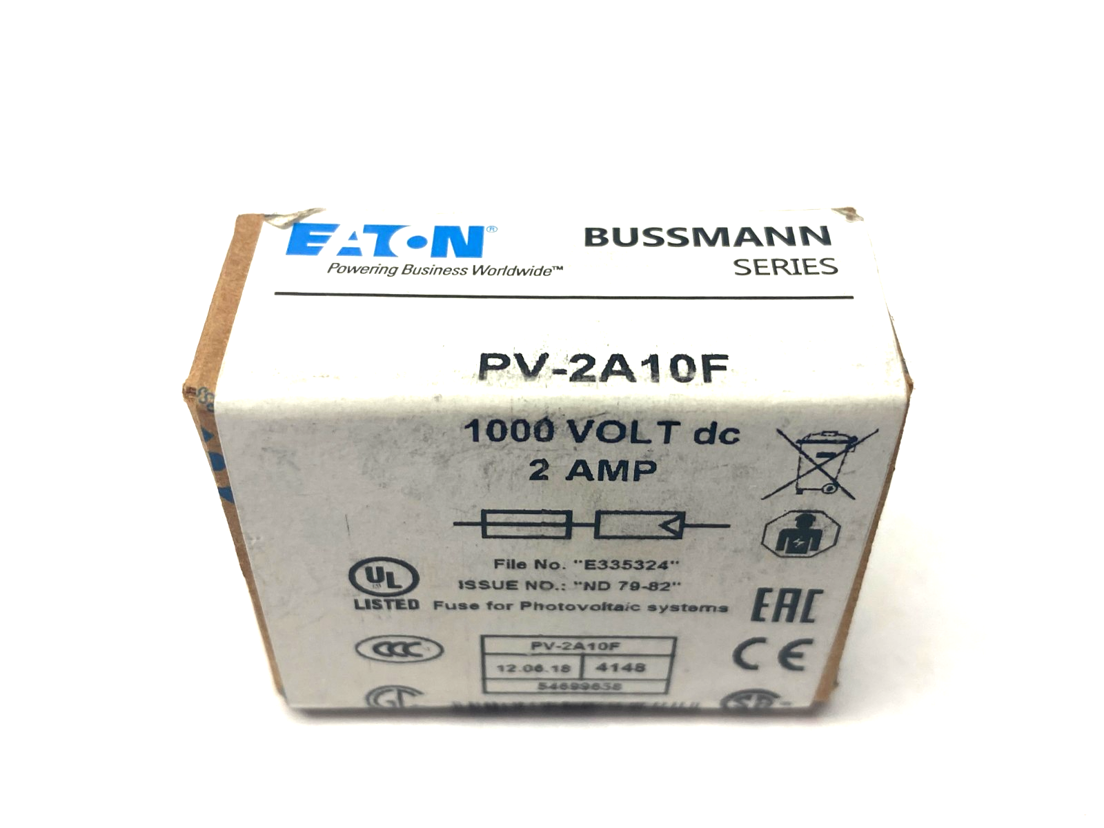 Eaton PV-2A10F Bussmann Series Photovoltaic Fuse 1000VDC 2A BOX OF 10 - Maverick Industrial Sales