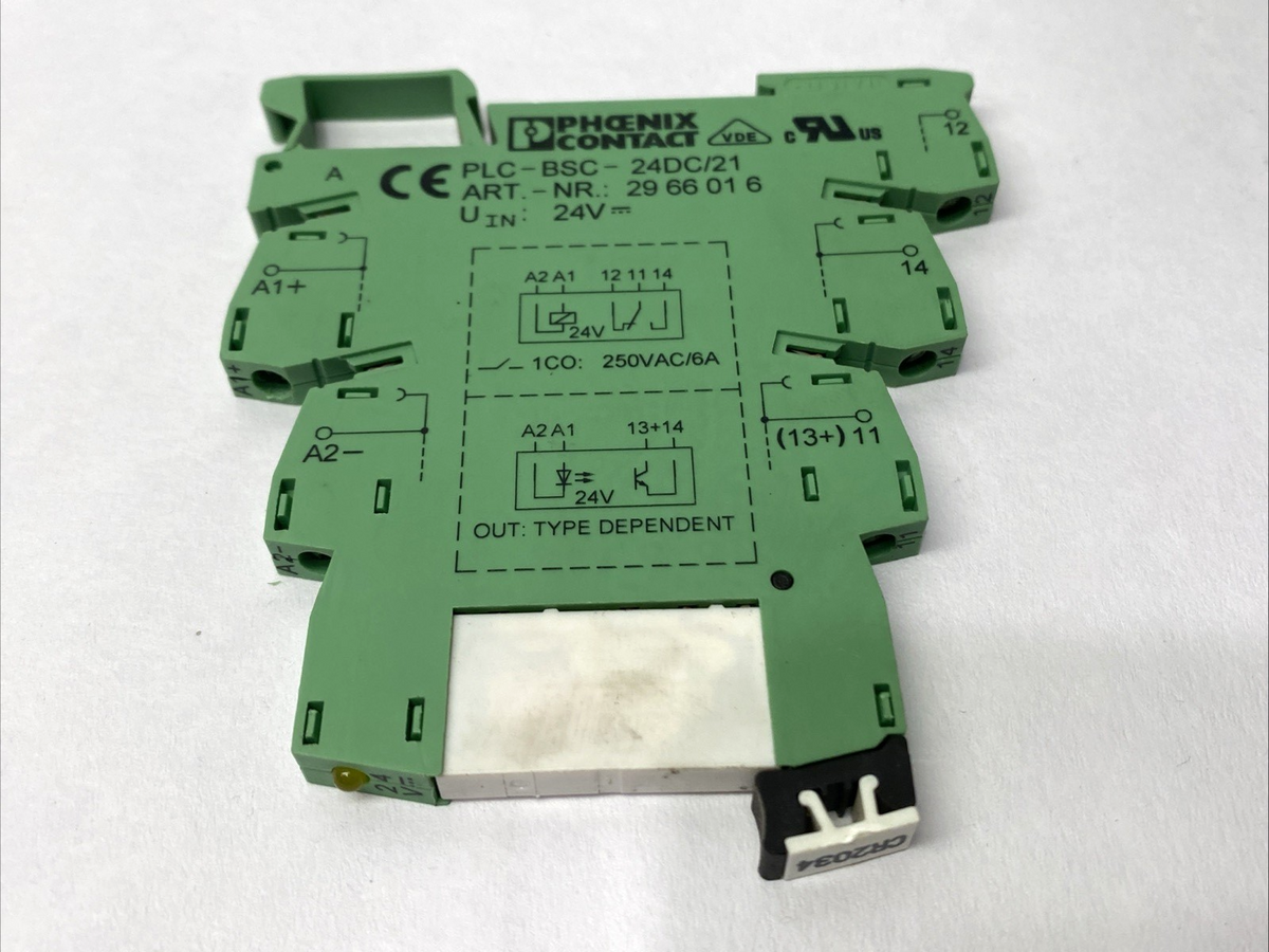 PLC-BSC-24DC/21, 2966016, & 2961105 | Phoenix Contact PLC-BSC-24DC/21 Relay Base 2966016 w/ 2961105 Relay - Used - Maverick Industrial Sales