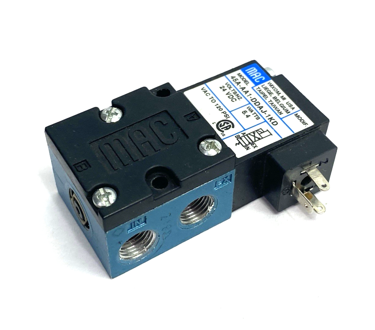 MAC Valves 45A-AA1-DDAJ-1KD Direct Acting Solenoid Valve 4/2-way 5.4W 24VDC - Maverick Industrial Sales