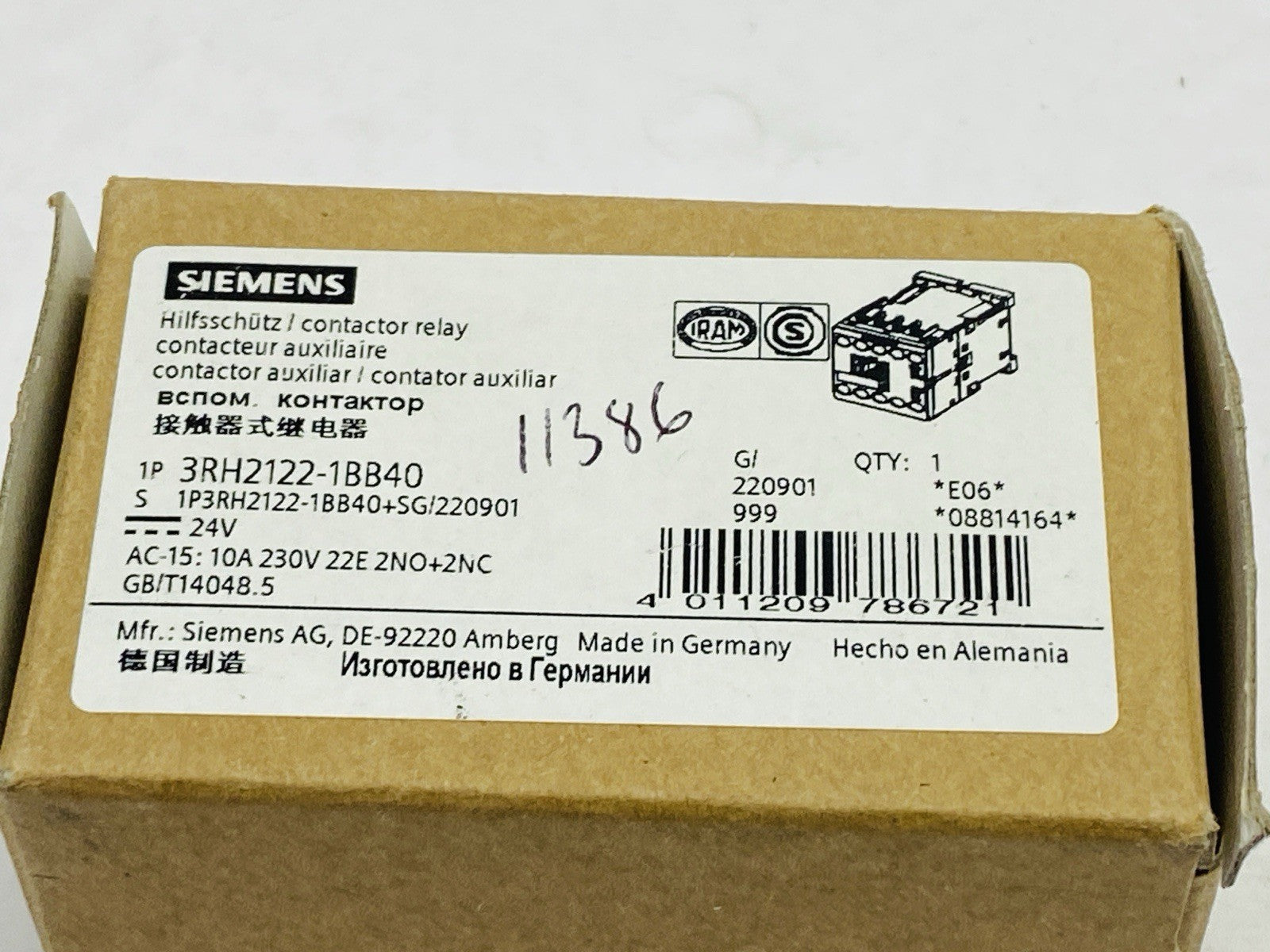 Siemens 3RH2122-1BB40 Contactor Relay 2 NO + 2 NC 24VDC - Maverick Industrial Sales