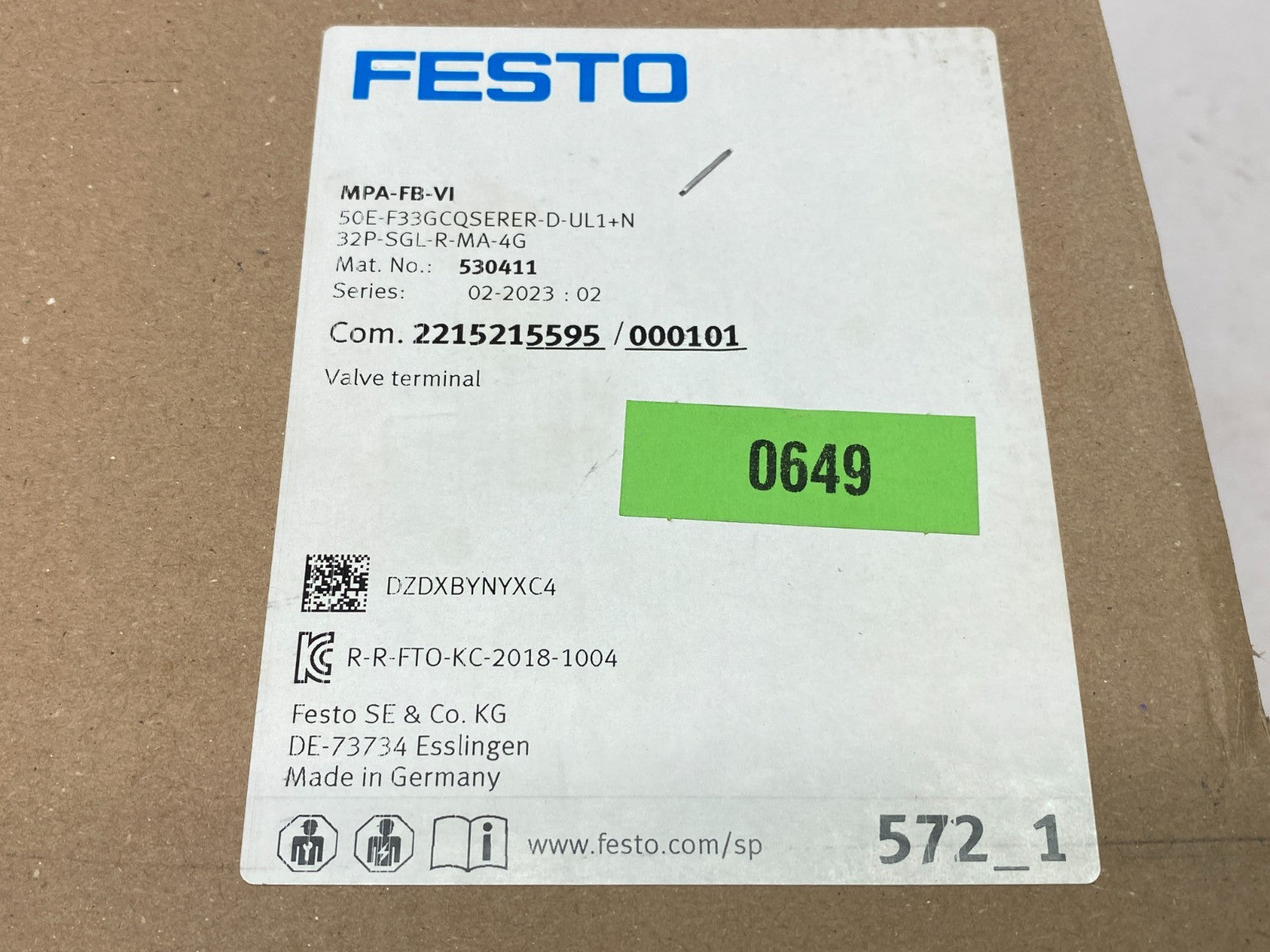 Festo MPA-FB-VI-50E-F33GCQSERER-D-UL1+N-32P-SGL-R-MA-4G Manifold Assembly 530411 - Maverick Industrial Sales