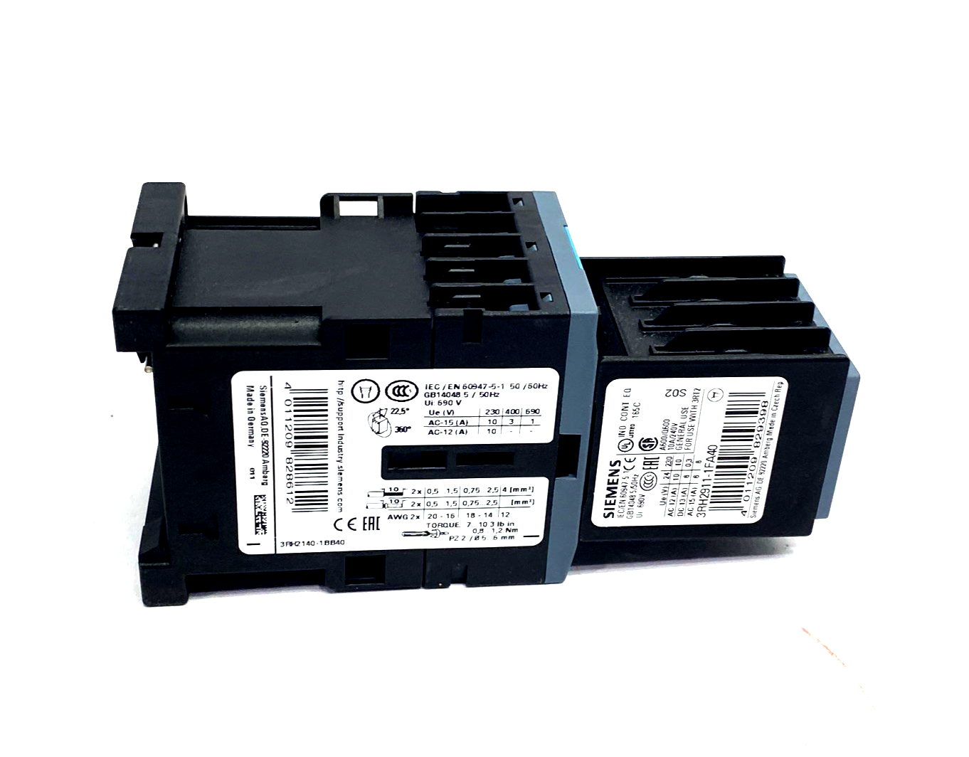 Siemens 3RH2140-1BB40 Contactor Relay 4 NO, 24V DC, 3RT2916-1BB00 - Maverick Industrial Sales