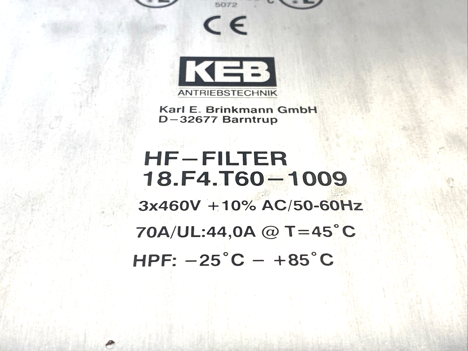 KEB 18.F4.T60-1009 HF-Filter 3x460V 70A - Maverick Industrial Sales