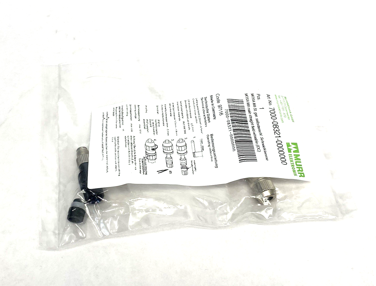 Murrelektronik 7000-08321-0000000 Field Wireable Connector M8 barrel 3-pin male - Maverick Industrial Sales