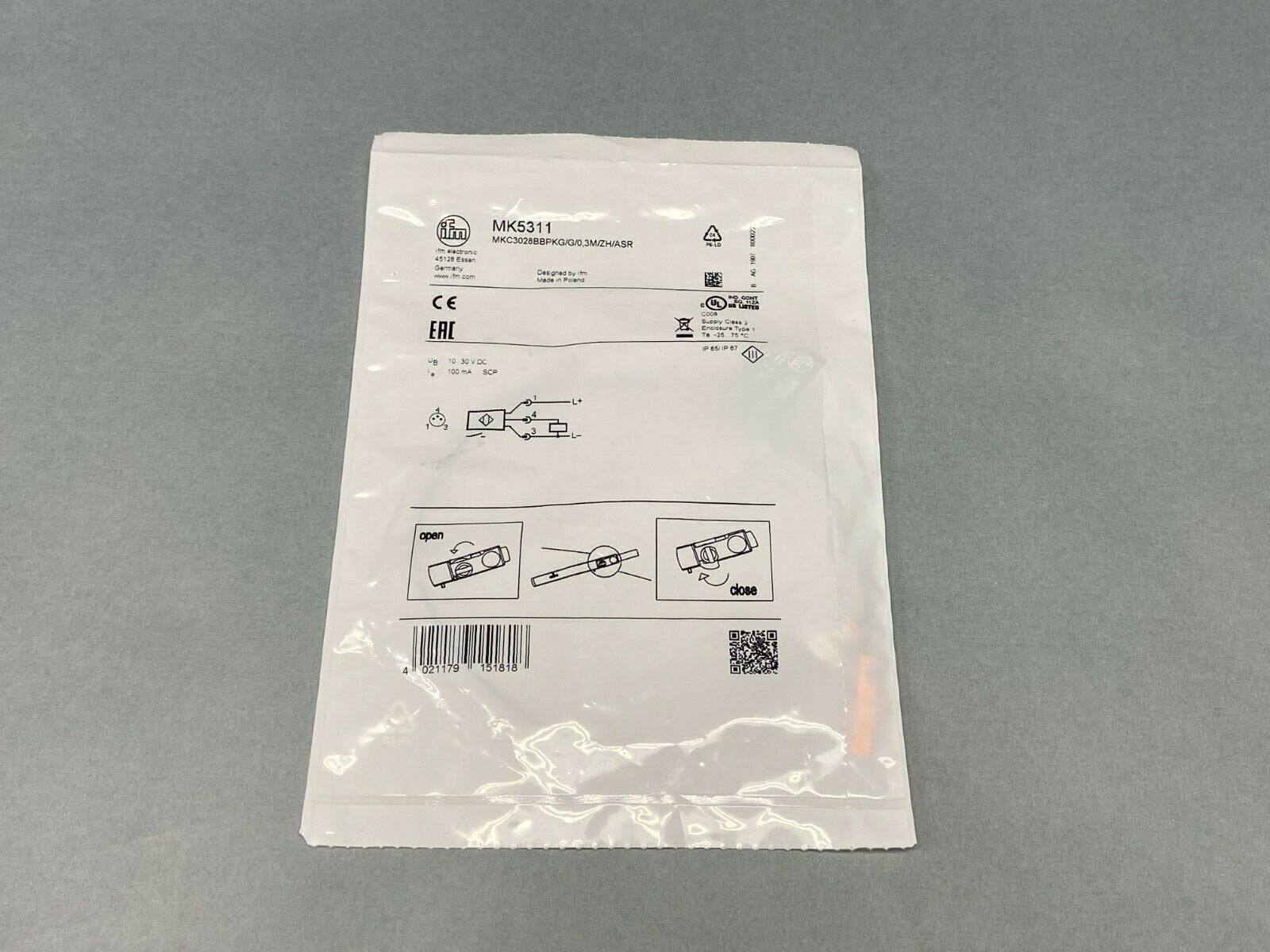 IFM MK5311 Cylinder Sensor w/ GMR Cell MKC3028BBPKG/G/0,3M/ZH/ASR - Maverick Industrial Sales