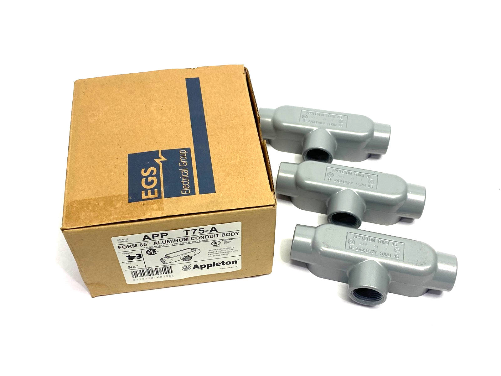 EGS Appleton T75-A Form 85 Aluminum Conduit Body 3/4" for Rigid and IMC BOX OF 3 - New – Open box - Maverick Industrial Sales