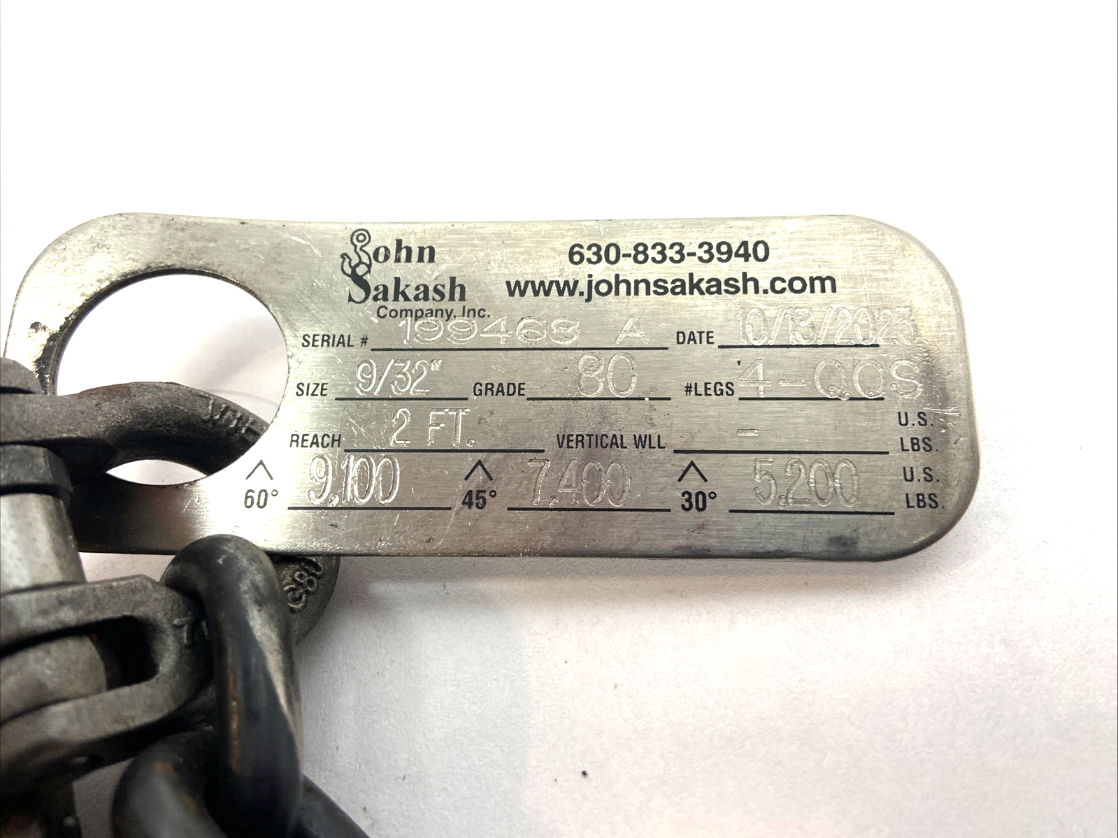 | John Sakash 4-Leg Chain Sling 9/32 Hooks 4-QOS Grade 80 - Used - Maverick Industrial Sales