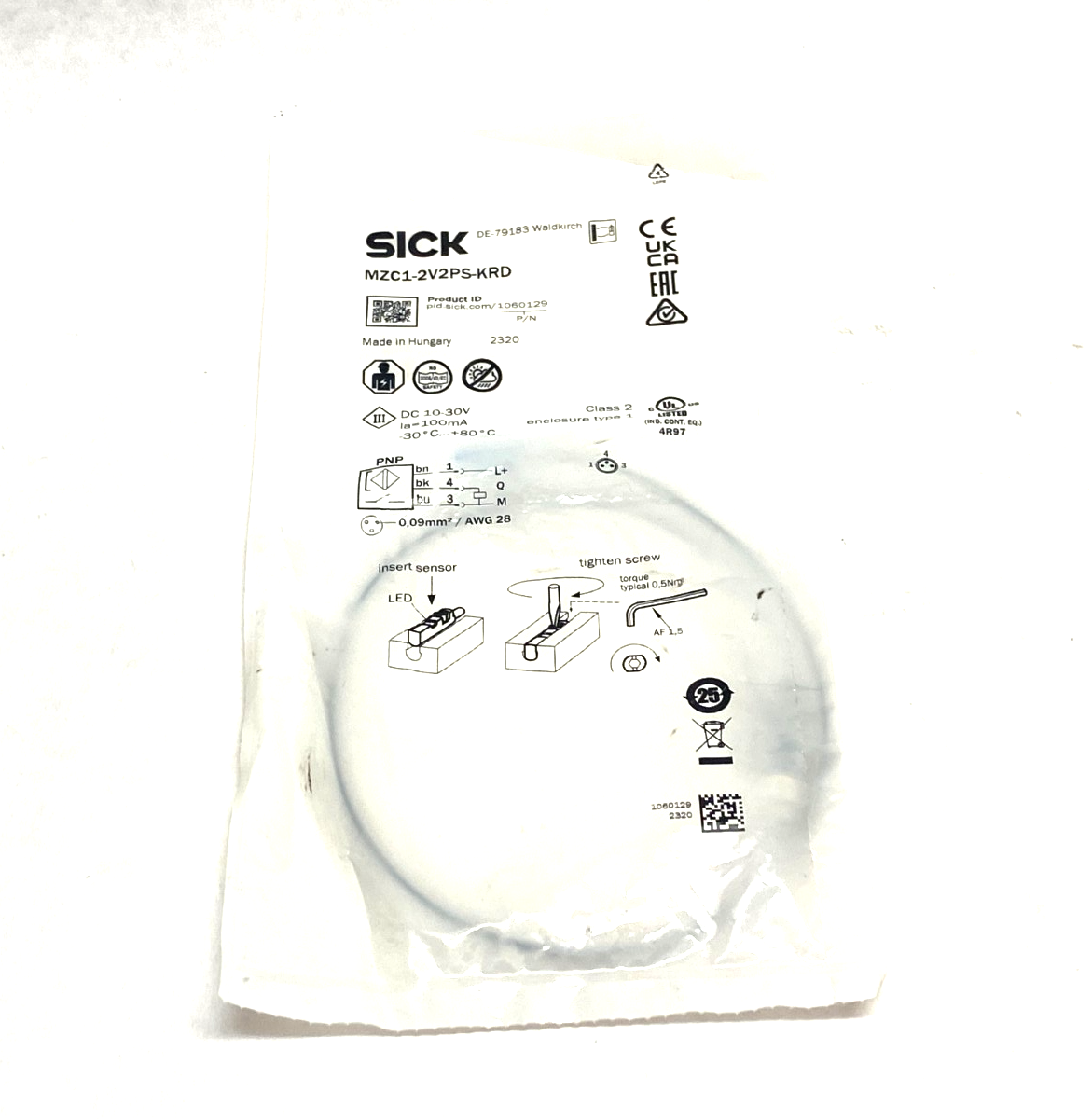 Sick MZC1-2V2PS-KRD Cylinder Sensor M8 Connector 10-30VDC 1060129 - Maverick Industrial Sales