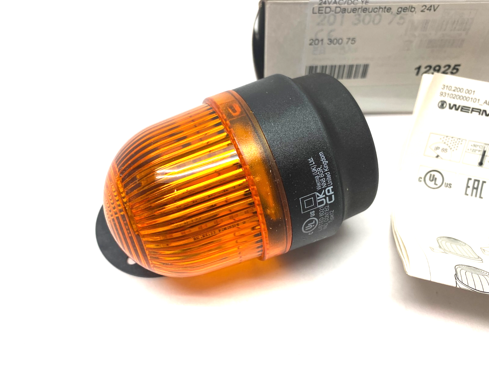 Werma 201 300 75 Permanent LED Beacon BM 24V AC/DC Yellow - Maverick Industrial Sales