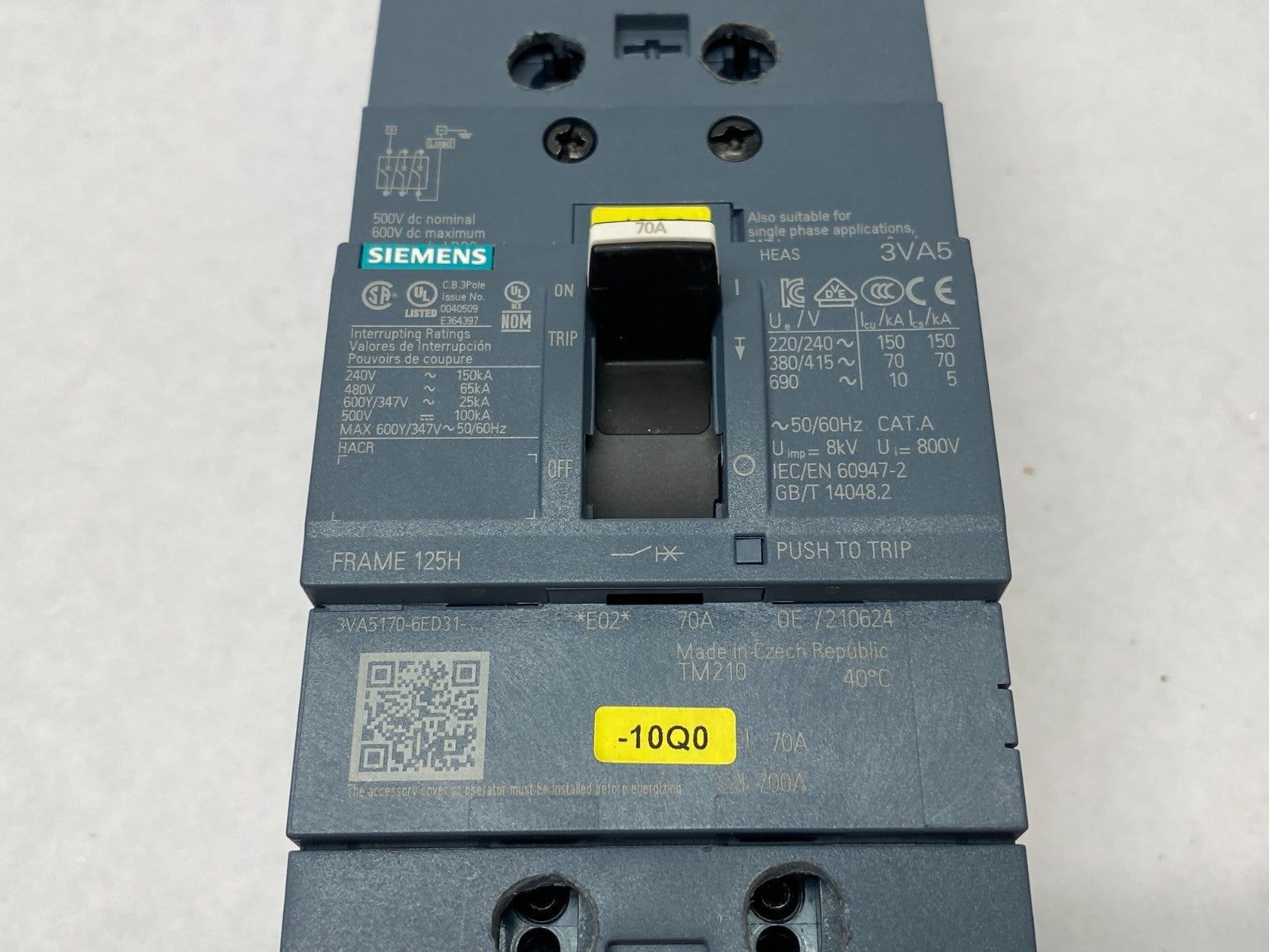 Siemens 3VA5170-6ED31-0AA0 Circuit Breaker 3-Pole 125 Breaking Capacity - Maverick Industrial Sales